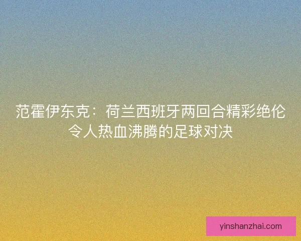 范霍伊东克：荷兰西班牙两回合精彩绝伦令人热血沸腾的足球对决